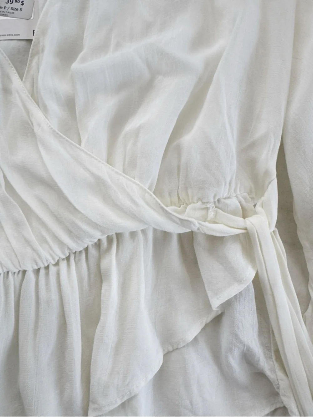Zara White Wrap Blouse with Tie Waist NWT - Picture 8 of 10